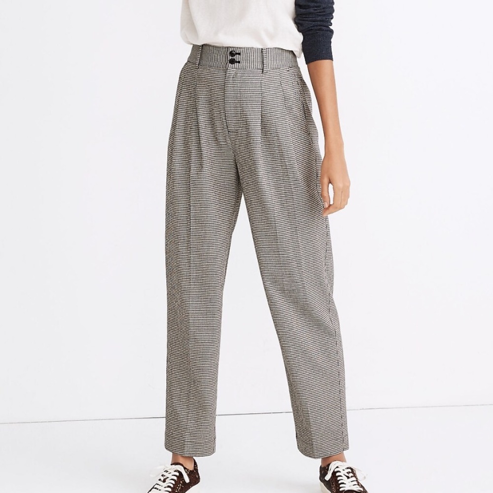 Madewell Pleated Taper Wide-Leg Pants in Mini Houndstooth